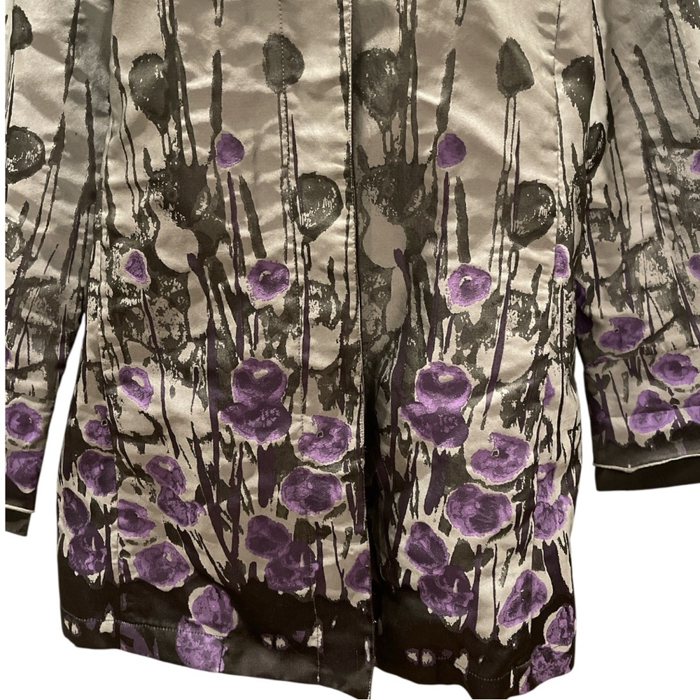 FLAIR M gray with purple & black abstract floral A line floral button jacket